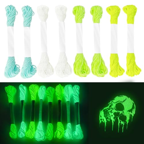 Friendship Bracelet String,Glow in The Dark Craft Floss,8 M/PCS Luminous Cross Stitch Yarn for Sewing Patterns Cotton Strings Crochet Braces Wrap Rainbow Crafts Etc. (Mixed Colors)
