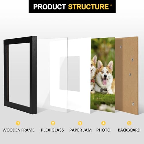 TOFOREVO 8x8 Picture Frames with 4x4 Mat Set of 2, Black - color: Black Wood Grain, size: 8x8