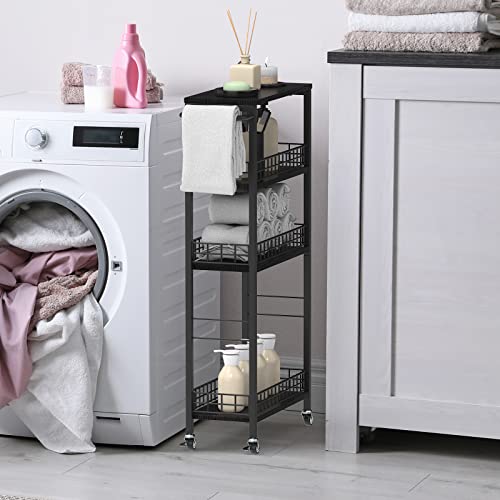 NOVIMANGO Slim Rolling Storage Cart, for Bathroom Small Spaces, Black - color: Black