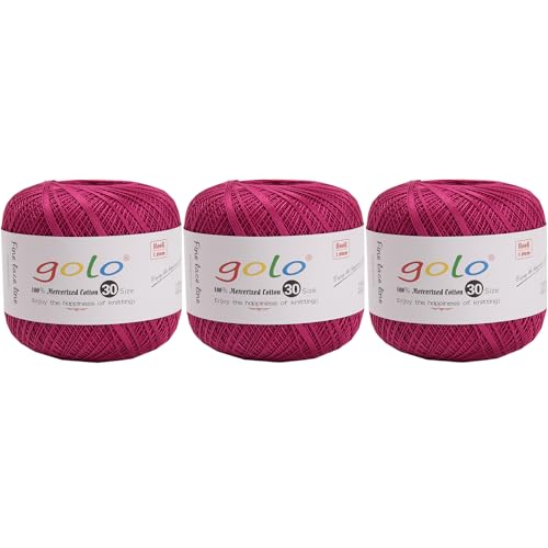 golo 3 Balls Crochet Thread Size 30 Embroidery Thread Yarn for Hand Kniting Yarn for Tatting 045 - color: 000-045 Hot Red