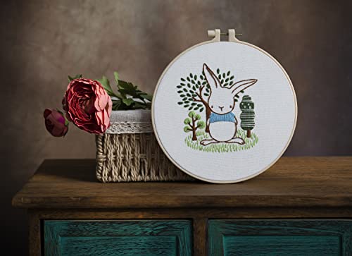 Ebherys Level 1 Embroidery Kits for Beginners and Adults, Different Animals Pattern, 1set as a Pack, inculde 1 Hoop, Instruction and Enough Threads, Easy and Basic Stitches (Bunny) - color: Bunny