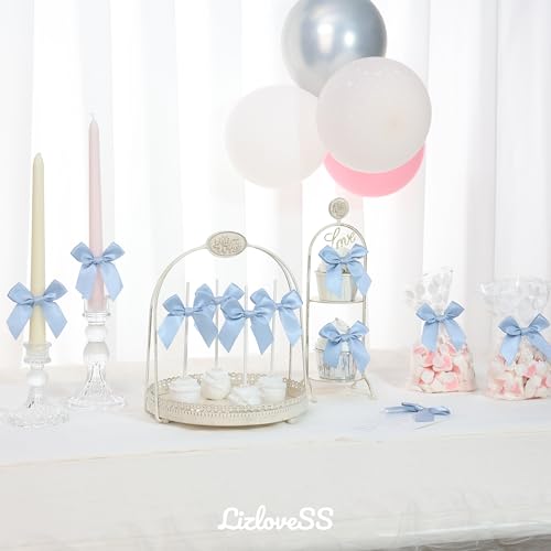 Self Adhesive Dusty Blue Satin Ribbon Bows for Crafts 3", 50 Pack - color: Dusty Blue