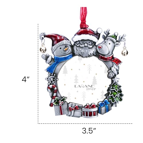 Laraine Christmas Tree Ornaments – Decorative Hanging 2026 Holiday Keepsake Gift Round Pendant with 2.5” Photo Frame Insert for Picture of Pet (Snowman Black)