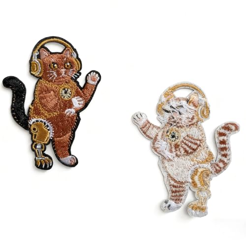 U-Sky Sew or Iron on Embroidered Patches | Post-Apocalyptic Gilded Cat with Gold Gears & Steampunk Goggles Design | Luxury Animal Theme for Jackets Bags Denim | 2.6"x3.1" 3PCs Pack - color: Shorthair Wasteland