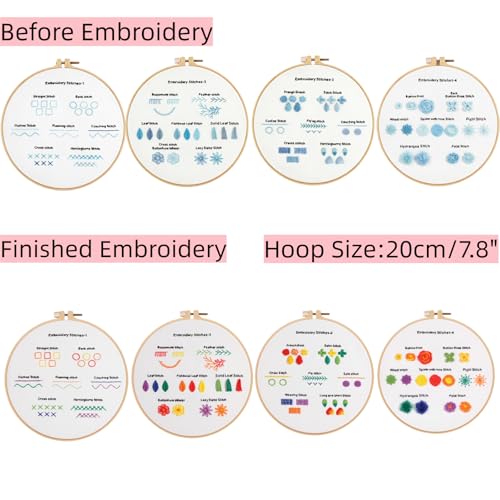 Mozzyyee 4 Sets Embroidery Starter Kit for Beginners Adults Include 4 Embroidery Clothes with Instructions Hoops Floss Thread Fabric Needles (Floral) - color: Floral