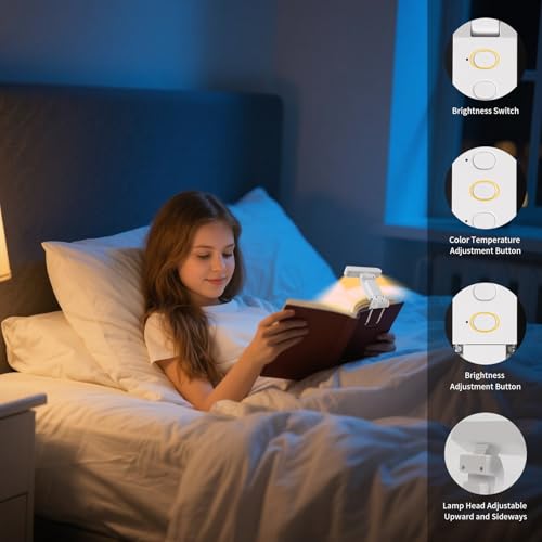 Book Light, USB Rechargeable Clip-On Reading Light with Timer - color: White, size: Rectangle