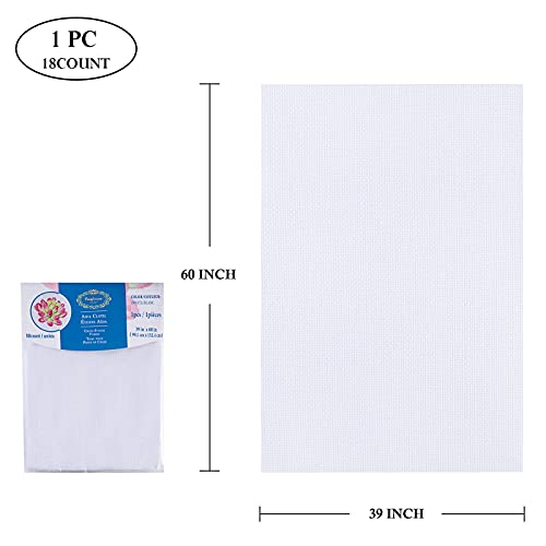 Aida Cloth Big Size 18 Count, White Cross Stitch Fabric, 39 inch by 60 inch - size: 18 count 39"x60"