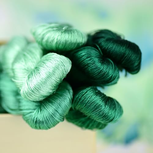 Natural Silk Thread – 6 Green Colors, 110m Each, Handmade Silk Embroidery Floss for Hand Embroidery, Cross-Stitch, Needlework Projects - color: 05