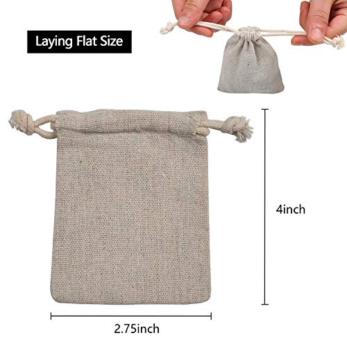 calary 50pcs Double Canvas Drawstring Bag Cotton Pouch Gift Sachet Bags Muslin Reusable Tea Bag 2.75x4 Inch - style: 2.75x4 Inch (Pack of 50)