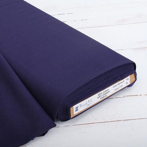 Threadart Navy Linen Fabric - By the Yard, 55" Wide - color: Navy, size: 1 YARD
