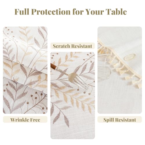 Alsoo Rectangle Tablecloth 55" x 120", Farmhouse Linen Style Table Cloth with Brown Fern Embroidery & Tassels, Heavy Weight Wrinkle & Spill Resistant Table Cover for Dining Kitchen - color: Brown Ferns, size: 120" x 55" (Rectangular)