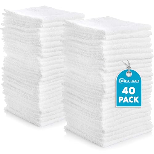Simpli-Magic Cotton Washcloths White, 40 Pack, Size: 12”x12” - style: Washcloths