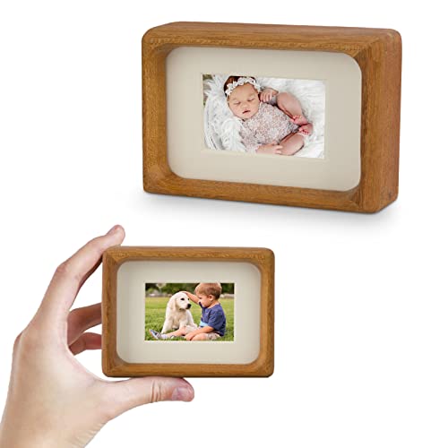 Mini Wood Picture Frame,Small Picture Frames 2x3 with Tiny Mat - color: Teak, size: 2X3