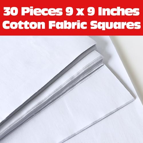 30 pcs White Cotton Fabric Squares, 9 x 9 Inches Quilting Fabric Squares, 100% Cotton Quilting Fat Quarters Bundles, Sewing Project, Patchwork, DIY Crafts