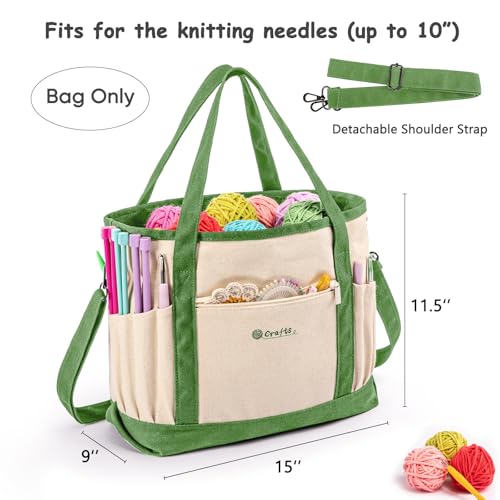 Large Yarn Bags for Crocheting, Canvas Crochet & Knitting Project Tote - color: Lime, size: Large-15”