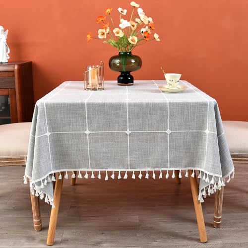 Plaid Farmhouse Tablecloth Checkered Cotton Linen Heavy Weight Table Covers Square 70x70 Inch - color: Grey, size: 70" x 70" (Square)