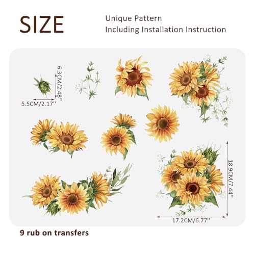 Vintage Floral Rub on Transfer for Furniture Large Flower UV DTF Transfer Sticker for Wood Glass Home Decor, Sunflower - style: Sunflower