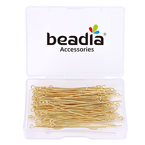 BEADIA 14K Gold Plated Open Eye Pins Non Tarnish 50mm 100pcs for Jewelry Making Findings - color: Open Eye Pins 14k Gold, size: 50x0.7mm