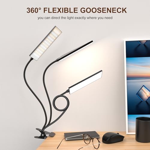 Clip‑On Desk Lamp, USB Powered Book Light, 5W LED Reading Lamp - color: Dark Black