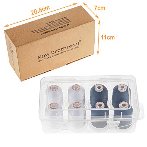 New brothread 8 Spools Embroidery Machine Thread -4xSnow White+4xBlack - color: Snow White+Black