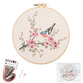 Silentsea Bird & Pink Blossoms Embroidery Kit – All-Inclusive DIY Cross Stitch Set with Pre-Printed Fabric, Threads, Needle, and Hoop for Adults – Perfect for Craft Lovers & Relaxation - color: Bird