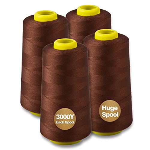 Brown Serger Thread All-Purpose Thread for Sewing, Polyester, 4 Cones of 3000 Yards Each Spool for Sewing Machine - color: 4 Brown