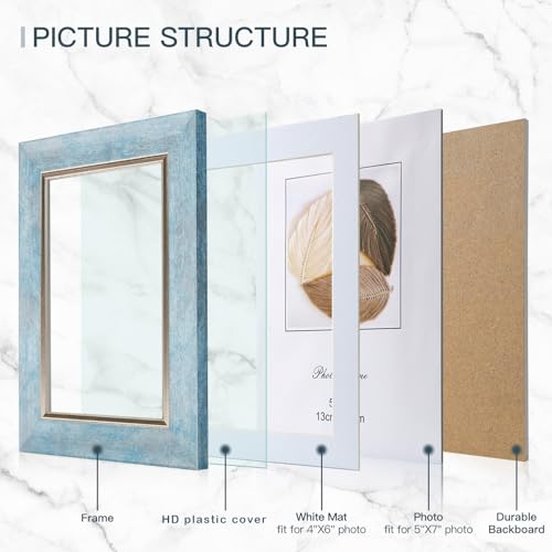 XUANLUO 5x7 Picture Frames Set of 4,Rustic Retro Photo Frame(Blue) - color: Blue-4pcs, size: 5 x 7 inch