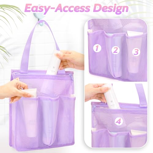 famichan Portable Mesh Shower Caddy, Gym Travel Camp Dorm Room Essentials for College Student Girl, Purple Bathroom Shower Bag - color: Purple