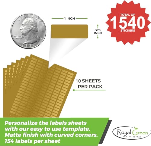 Royal Green Printable Rectangle Labels, 1 x 0.375 Inch - 1540 Pack - color: Gold, size: 1540