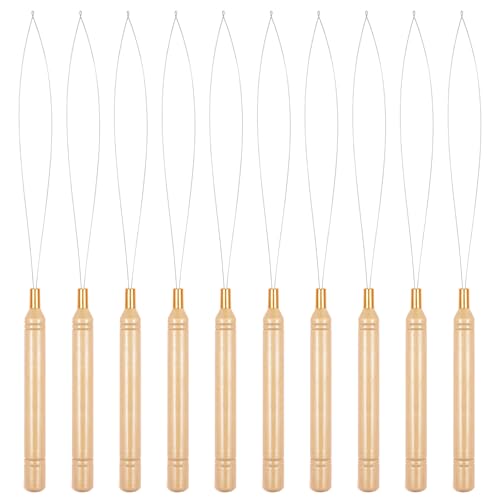 10 PCS Hair Extension Loop Tool, Reusable Bead Threader for Hair, Extension Bead Loop Tool for Feather Extensions