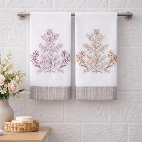 Bathroom Hand Towels Set of 2, Yellow Pink Natural - color: 1287 - Yellow Pink Natural