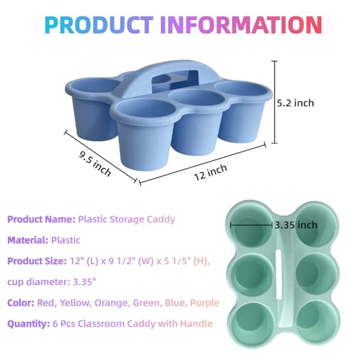 6 Pack Plastic Classroom Caddy Organizer with Handle, 6 Compartment, Boho - color: Boho
