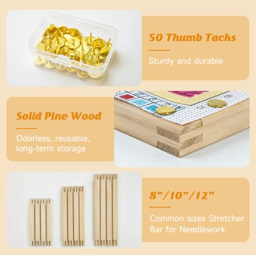 12PCS Needlepoint Stretcher Bars for Needlework 8"/10"/12" with 50 Thumb Tacks,Wooden Canvas Stretcher Bars for Embroidery Stitch Frame Set Bundle（8"/10"/12"） - size: 8"/10"/12"