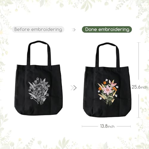 MAKHOT Canvas Tote Bag Embroidery Kit for Beginners,Cross Stitch Kits for Adults,Embroidery Bag Women(Black) - color: Black