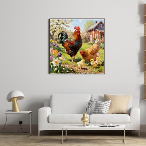KYOQFVN Farm Counted Cross Stitch Kits for Adults, Rooster Stamped Cross Stitch Kits, Needlepoint Cross-Stitch Patterns Embroidery Kits Arts and Crafts for Home Decor 14×14Inch - color: SZXFARM-US