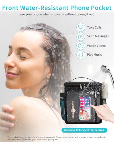 CUBETASTIC Hanging Shower Caddy Portable Bag - Quick Dry Shower Tote for Dorm College Essentials, Water-Resistant Travel Toiletry Bag with Separate Compartment & Multiple Pockets (Black, M) - color: Black