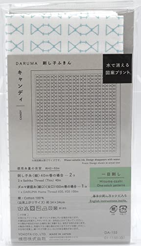 Yokota Daruma Sashiko Cloth - Pre-Printed Sashiko Sampler - White with English Instructions Inside - color: White Candy