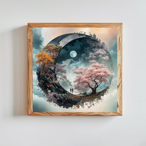 ZuoAnLF Moon Tree Cross Stitch Kits for Adults,14CT Stamped Cross Stitch Kits for Beginner,DIY Needlepoint Embroidery Patterns Kits Embroidery Patterns for Gift Home Wall Decor 16x16 Inch