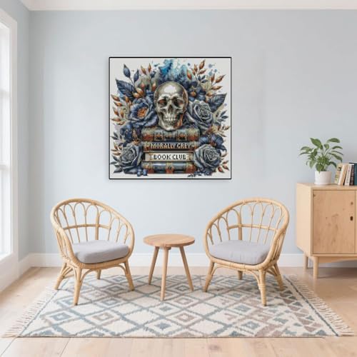 Skull Stamped Cross Stitch Kits Skull and Book Cross Stitch Patterns,Dimensions Cross Stitch Kits Embroidery Kit Arts and Crafts for Beginners 13.7x13.7 inch - color: D006
