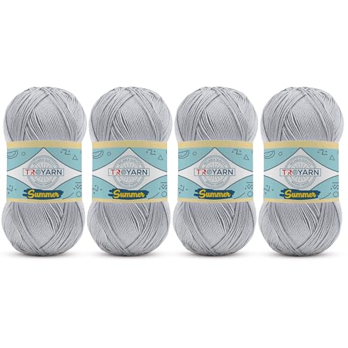 TROYARN Summer (4- Skeins Pack) Silk Effect Hand Knitting Yarn Crochet Art Lace Craft 100% Microfiber Acrylic 4x100 gr (4x383 yds) (105168 - Winter White) - color: 105168 - Winter White, size: 4 Skein