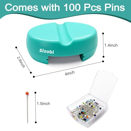Sizobi Magnetic Pin Holder with 100 Pcs Pins, Sewing Supplies Organizer - color: Sky blue