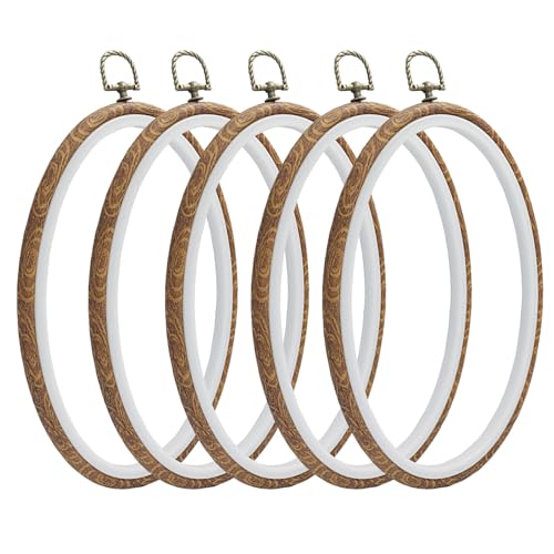 Marvexi 5Pcs Oval Embroidery Hoops 6.3"x9", Vintage Cute Faux Wood - style: 6.3" x 9"