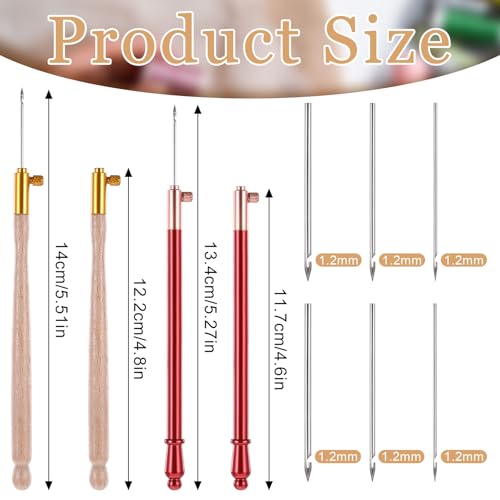 2 PCS Tambour Embroidery Kit, Tambour Hook with 6 Needles, Stainless Steel Bead Embroidery Kit for Sequin Beading DIY Sewing