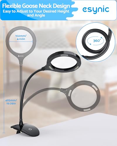 eSynic Desk Table Magnifying Glass with 15 LED Lights-800mAh Rechargeable