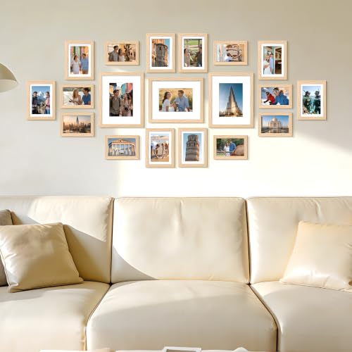 upsimples Picture Frames set of 19, Including 8x10, 5x7, 4x6 Natural Frame - color: Natural