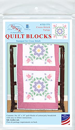 Quilt Blocks 18" x 18", Cross-Stitch Tulips