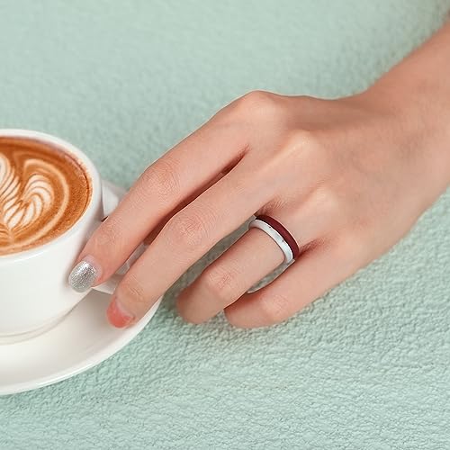 Egnaro Women's Silicone Wedding Ring 2.5mm Wide 1.8mm Thick Rubber Band Set - color: SETN-Black,Marble,Maroon,Rose Gold