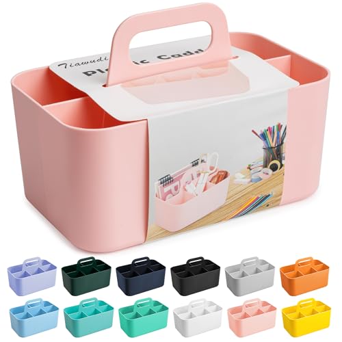 Tiawudi Multipurpose Caddy Organizer, Plastic Caddy with Handle, Stackable Desk Organizer for Stationery, Marker and Pencil, Office Supplies Organizer, Dorm Caddy - color: Pink, size: Rectangle