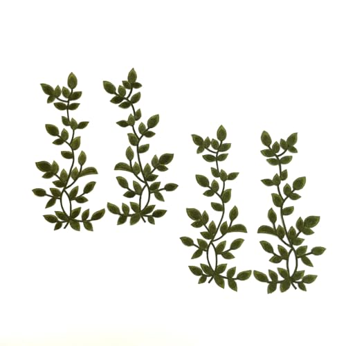 Embroidered Iron on Patches Applique, Two Pairs Green Leaves Patches - color: Two Pairs Green Leaves
