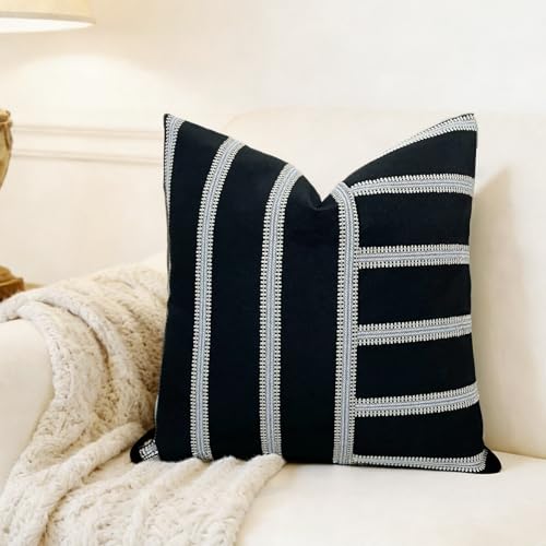Slow Cow Square Throw Pillow Cover Stripe 18 x 18 Inches Black Off White - color: Black Patchwork, size: 18" x 18" (Pack of 1)